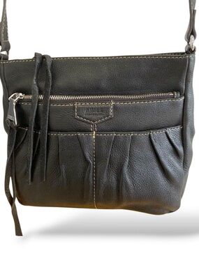 Aimee Kestenberg Black Leather Pleated Crossbody Multi Pocket Designer Bag